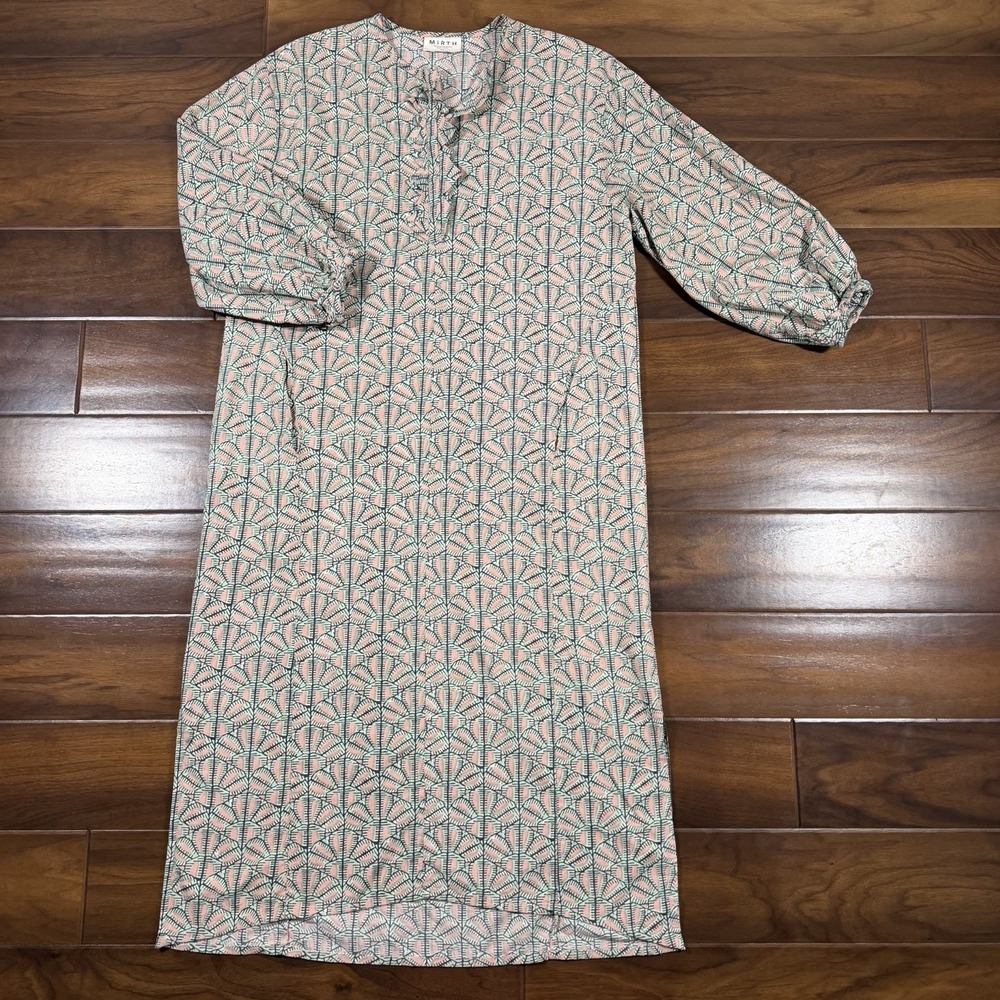 Mirth Women's Size XS Patterned 100% Cotton Pocket Shift Dress Relaxed Fit